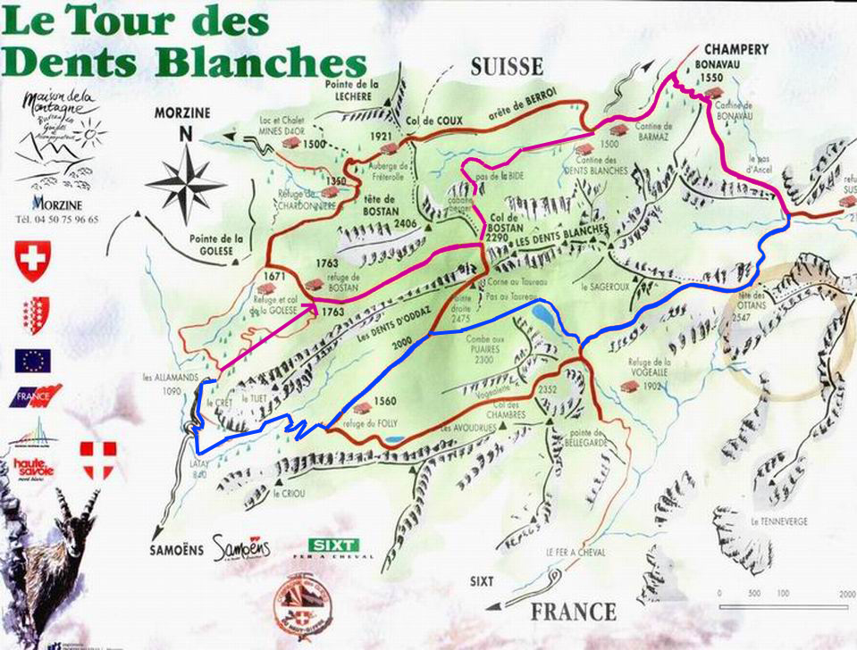 Carte Tour des dents Blanches - blog aventure on n'est pas que des collants randonnée deux jours bivouac montagne